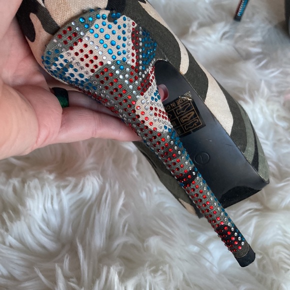 MOCHI Camo UK Rhinestone Lace Up Stiletto Platform Ankle Boots Booties 7 - Picture 9 of 16